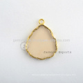 Handmade Fine Quality Champagne Quartz Slice Gemstone Bezel Station Micron Gold Plated Sterling Silver Bezel Charm